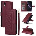 For iPhone XR Diamond Lattice Leather Flip Phone Case(Wine Red) - 1