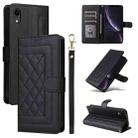 For iPhone XR Diamond Lattice Leather Flip Phone Case(Black) - 1