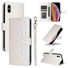 For iPhone XS / X Diamond Lattice Leather Flip Phone Case(White) - 1