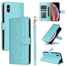 For iPhone XS / X Diamond Lattice Leather Flip Phone Case(Mint Green) - 1