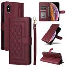For iPhone XS / X Diamond Lattice Leather Flip Phone Case(Wine Red) - 1