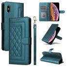 For iPhone XS / X Diamond Lattice Leather Flip Phone Case(Green) - 1