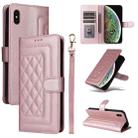 For iPhone XS Max Diamond Lattice Leather Flip Phone Case(Rose Gold) - 1