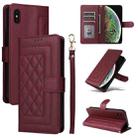 For iPhone XS Max Diamond Lattice Leather Flip Phone Case(Wine Red) - 1