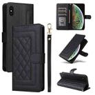 For iPhone XS Max Diamond Lattice Leather Flip Phone Case(Black) - 1