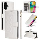 For iPhone 16 Diamond Lattice Leather Flip Phone Case(White) - 1