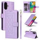 For iPhone 16 Diamond Lattice Leather Flip Phone Case(Light Purple) - 1