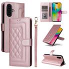 For iPhone 16 Diamond Lattice Leather Flip Phone Case(Rose Gold) - 1