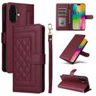 For iPhone 16 Diamond Lattice Leather Flip Phone Case(Wine Red) - 1