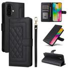 For iPhone 16 Diamond Lattice Leather Flip Phone Case(Black) - 1