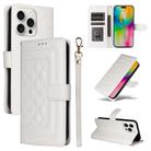 For iPhone 16 Pro Max Diamond Lattice Leather Flip Phone Case(White) - 1