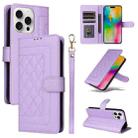 For iPhone 16 Pro Max Diamond Lattice Leather Flip Phone Case(Light Purple) - 1