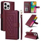 For iPhone 16 Pro Max Diamond Lattice Leather Flip Phone Case(Wine Red) - 1