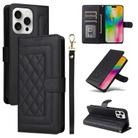 For iPhone 16 Pro Max Diamond Lattice Leather Flip Phone Case(Black) - 1