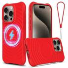 For iPhone 15 Pro Wave Texture MagSafe Magnetic Liquid Silicone Phone Case(Red) - 1