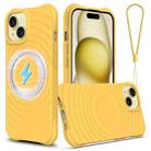 For iPhone 14 Plus Wave Texture MagSafe Magnetic Liquid Silicone Phone Case(Yellow) - 1