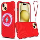 For iPhone 13 Wave Texture MagSafe Magnetic Liquid Silicone Phone Case(Red) - 1