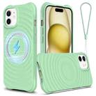 For iPhone 12 Wave Texture MagSafe Magnetic Liquid Silicone Phone Case(Green) - 1