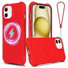 For iPhone 12 Wave Texture MagSafe Magnetic Liquid Silicone Phone Case(Red) - 1