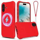 For iPhone 16 Plus Wave Texture MagSafe Magnetic Liquid Silicone Phone Case(Red) - 1