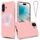 For iPhone 16 Plus Wave Texture MagSafe Magnetic Liquid Silicone Phone Case(Pink) - 1