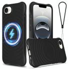 For iPhone 16e Wave Texture MagSafe Magnetic Liquid Silicone Phone Case(Black) - 1