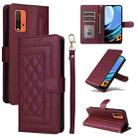 For Xiaomi Redmi 9T Diamond Lattice Leather Flip Phone Case(Wine Red) - 1