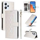 For Xiaomi Redmi 12 4G Diamond Lattice Leather Flip Phone Case(White) - 1