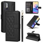 For Xiaomi Redmi Note 10 5G Diamond Lattice Leather Flip Phone Case(Black) - 1