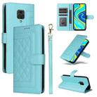 For Xiaomi Redmi Note 9s Diamond Lattice Leather Flip Phone Case(Mint Green) - 1