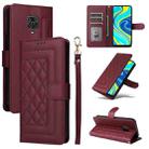 For Xiaomi Redmi Note 9s Diamond Lattice Leather Flip Phone Case(Wine Red) - 1