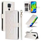 For Xiaomi Redmi Note 9 Diamond Lattice Leather Flip Phone Case(White) - 1