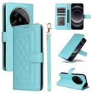 For Xiaomi 14 Ultra Diamond Lattice Leather Flip Phone Case(Mint Green) - 1
