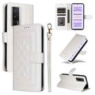 For Xiaomi Poco F5 Pro Diamond Lattice Leather Flip Phone Case(White) - 1