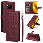 For Xiaomi Poco X3 NFC Diamond Lattice Leather Flip Phone Case(Wine Red) - 1