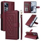 For Xiaomi 12T / 12T Pro Diamond Lattice Leather Flip Phone Case(Wine Red) - 1