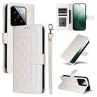 For Xiaomi 14 5G Diamond Lattice Leather Flip Phone Case(White) - 1
