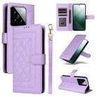 For Xiaomi 14 5G Diamond Lattice Leather Flip Phone Case(Light Purple) - 1