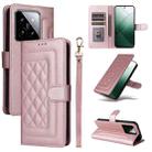For Xiaomi 14 5G Diamond Lattice Leather Flip Phone Case(Rose Gold) - 1