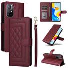 For Xiaomi Poco M4 Pro 5G Diamond Lattice Leather Flip Phone Case(Wine Red) - 1