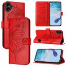 For Nothing CMF Phone 1 Embossed Butterfly Leather Phone Case(Red) - 1