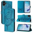 For Nothing CMF Phone 1 Embossed Butterfly Leather Phone Case(Blue) - 1