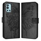 For OnePlus 9R / 8T Embossed Butterfly Leather Phone Case(Black) - 1