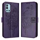 For OnePlus 9R / 8T Embossed Butterfly Leather Phone Case(Dark Purple) - 1