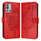 For OnePlus 9R / 8T Embossed Butterfly Leather Phone Case(Red) - 1