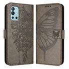 For OnePlus 9R / 8T Embossed Butterfly Leather Phone Case(Grey) - 1