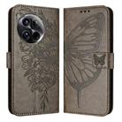 For OnePlus 12 5G Global Embossed Butterfly Leather Phone Case(Grey) - 1