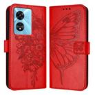 For OnePlus Nord N300 Embossed Butterfly Leather Phone Case(Red) - 1