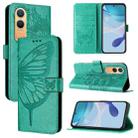 For OnePlus Nord CE4 Lite Embossed Butterfly Leather Phone Case(Green) - 1