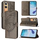 For OnePlus Nord CE4 Lite Embossed Butterfly Leather Phone Case(Grey) - 1